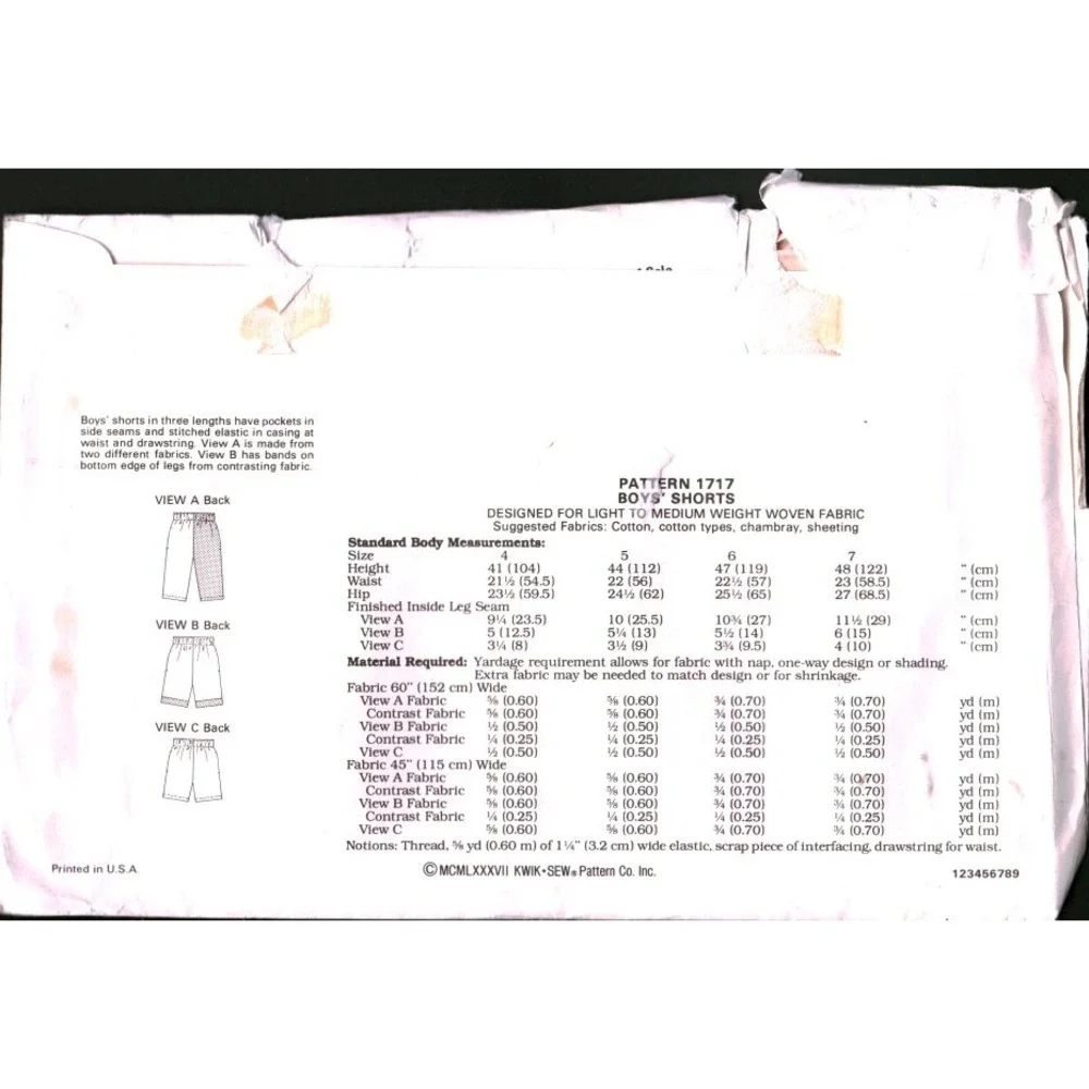 Vintage Kwik Sew 1717 Boys‎ Shorts Sewing Pattern Size 4 CUT Kerstin Martensson